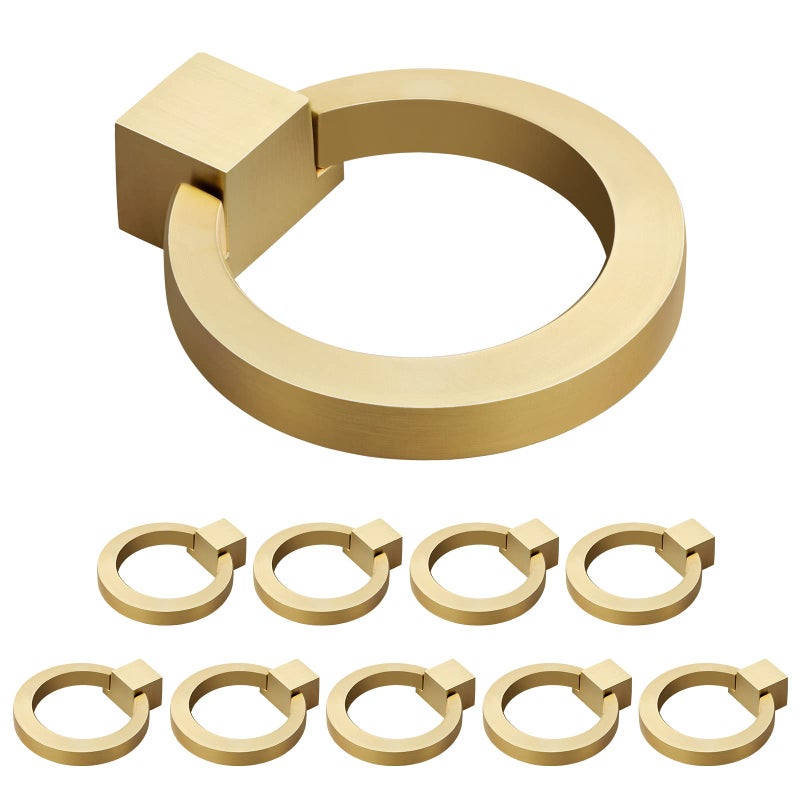 WEAVERBIRD Zinc Alloy Cabinet Knobs Gold Kitchen Hardware Drawer Pulls Rings Brushed Brass Single Hole Handles 1.57" Diameter, Pack of 10 - Image 1